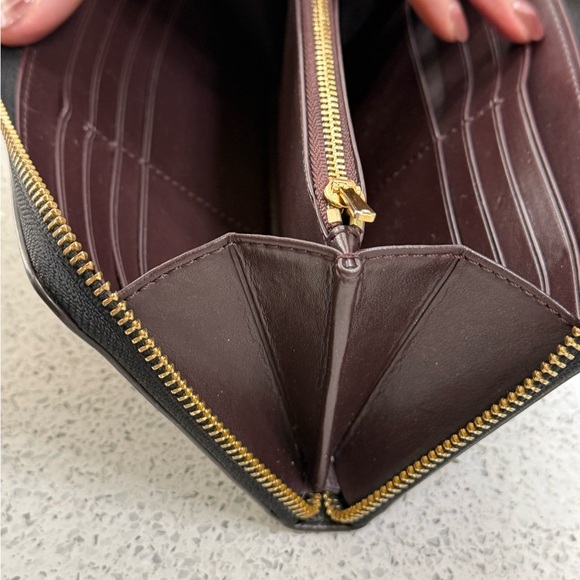 Coach Dark Brown Leather Monogram Gold Hardware Zippered Wallet - Picture 7 of 13